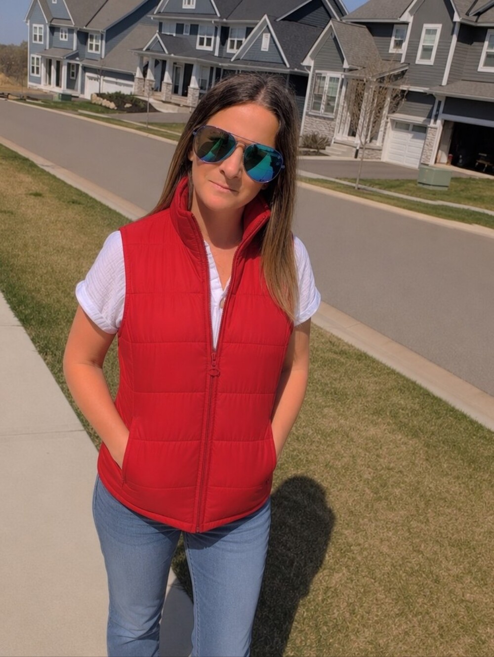 Lands' End Bright Red Quilted Puffer Vest